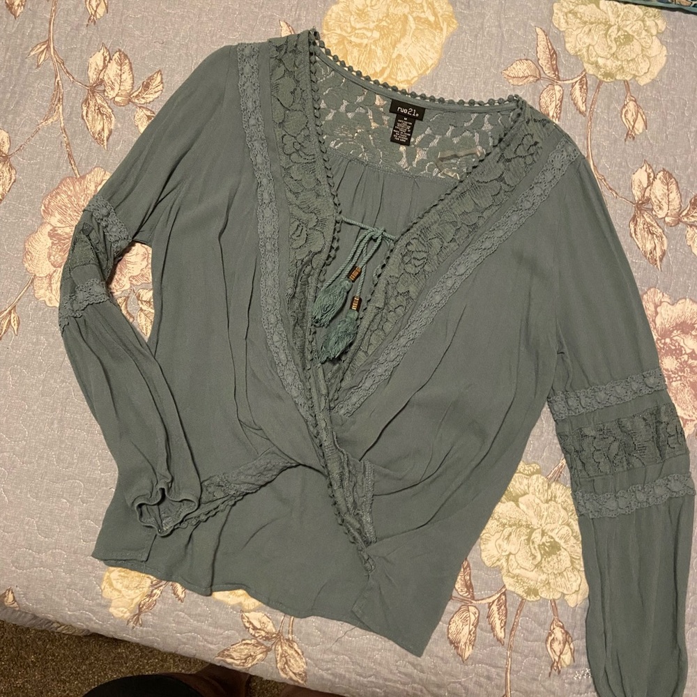 Green boho blouse